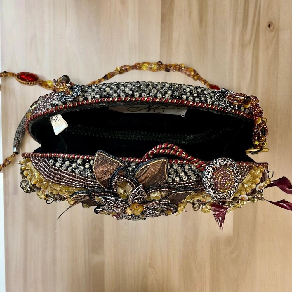 Vintage Mary Frances Silk Brocade Beaded Floral Shoulder Bag - Picture 7 of 12